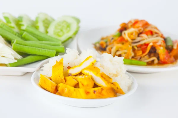 Klebriger Reis und gegrilltes Huhn (Thai Food)) — Stockfoto