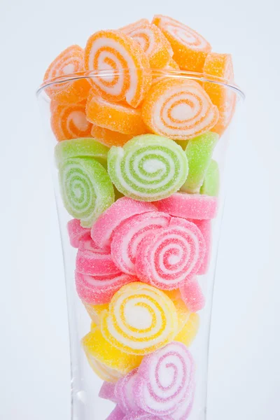 Jelly sweet, flavor fruit, candy dessert colorful in glass on wh — Stock Photo, Image