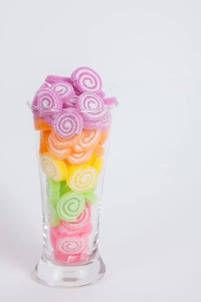 Jelly sweet, flavor fruit, candy dessert colorful in glass on wh — Stock Photo, Image