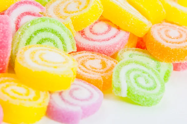 Jelly sweet, flavor fruit, candy dessert colorful on white paper — Stock Photo, Image