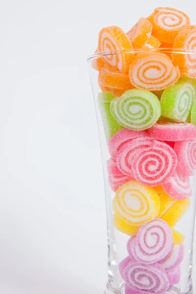 Jelly sweet, flavor fruit, candy dessert colorful in glass on wh — Stock Photo, Image