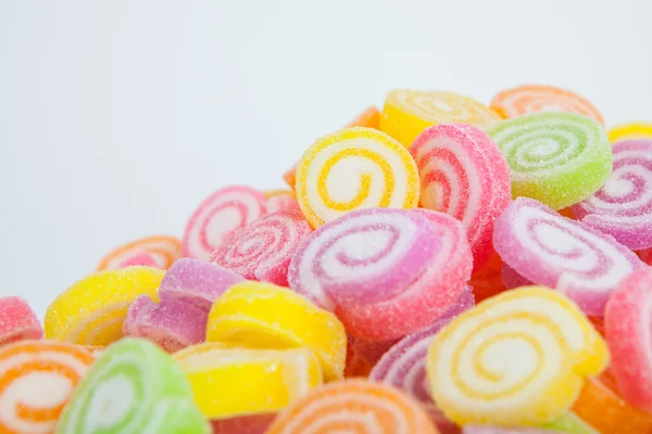 Jelly sweet, flavor fruit, candy dessert colorful on white paper — Stock Photo, Image