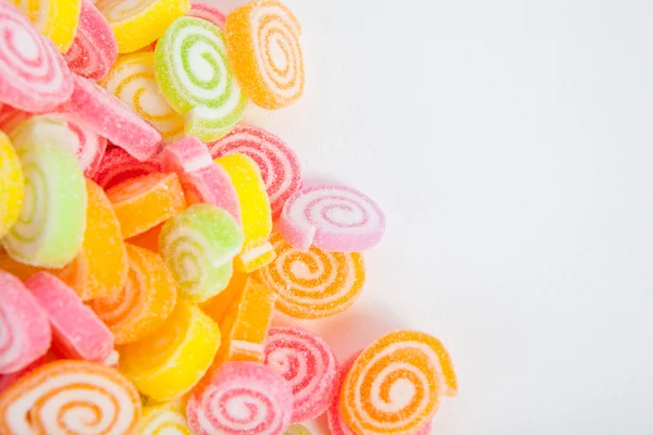 Jelly sweet, flavor fruit, candy dessert colorful on white paper — Stock Photo, Image