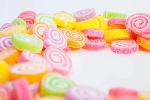 Jelly sweet, flavor fruit, candy dessert colorful on white paper — Stock Photo, Image