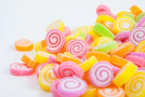 Jelly sweet, flavor fruit, candy dessert colorful on white paper — Stock Photo, Image