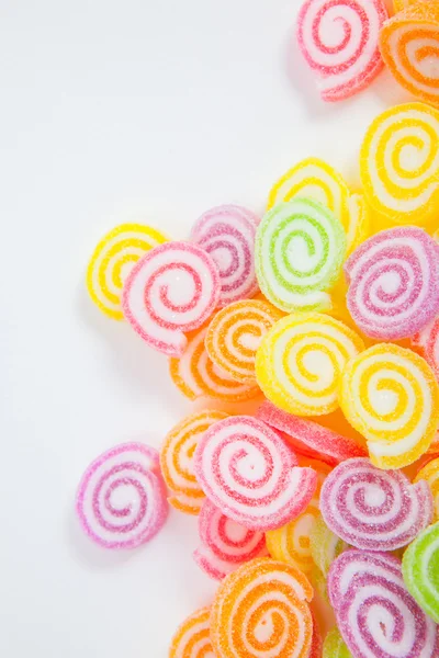 Jelly sweet, flavor fruit, candy dessert colorful on white paper — Stock Photo, Image