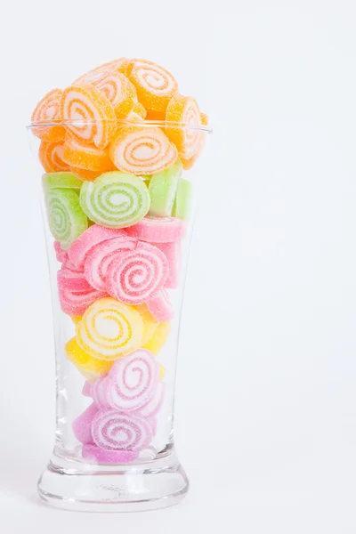 Jelly sweet, flavor fruit, candy dessert colorful in glass on wh — Stock Photo, Image