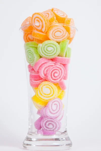 Jelly sweet, flavor fruit, candy dessert colorful in glass on wh — Stock Photo, Image