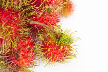 Rambutan tatlı lezzetli meyve beyaz kağıt arka plan üzerinde
