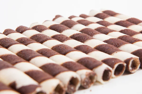 Chocolate waffle rolls with chocolate cream — Stok Foto