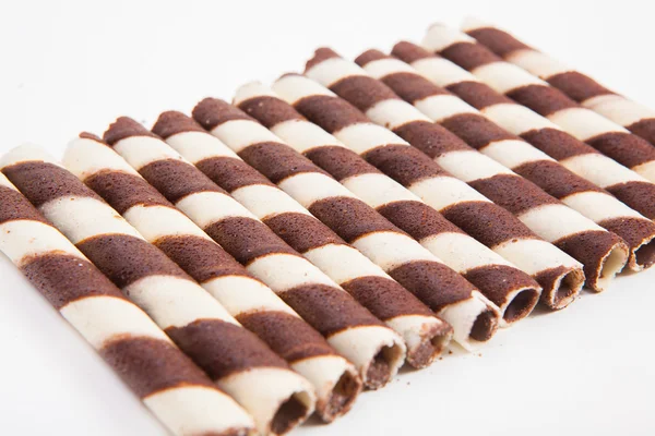 Chocolate waffle rolls with chocolate cream — Stok Foto