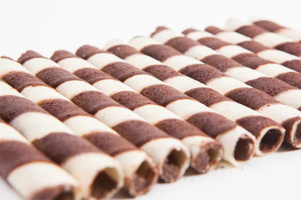 Chocolate waffle rolls with chocolate cream — Stok Foto