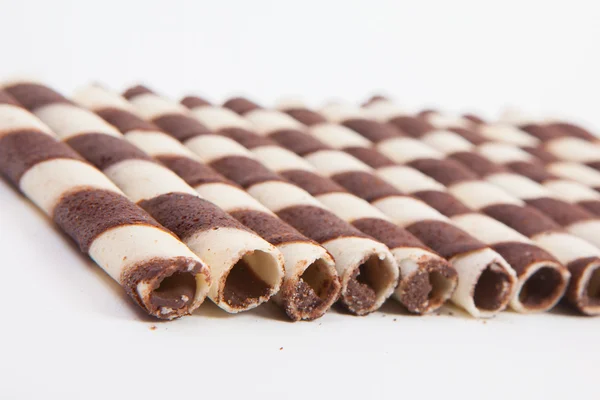 Chocolate waffle rolls with chocolate cream — Stok Foto
