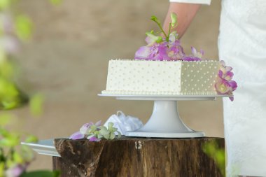 yakın çekim orta bölümde yeni evlendiği kesim düğün pastası. 