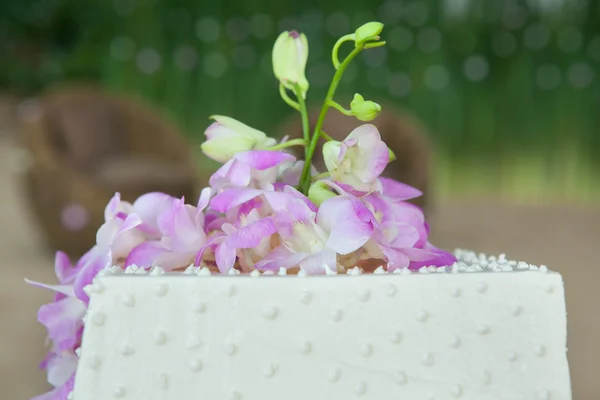 Installation de gâteau de mariage sur la plage — Photo