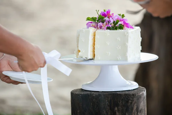 Couper le gâteau de mariage — Photo