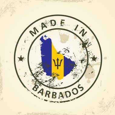 Barbados Haritası bayrağı ile pul