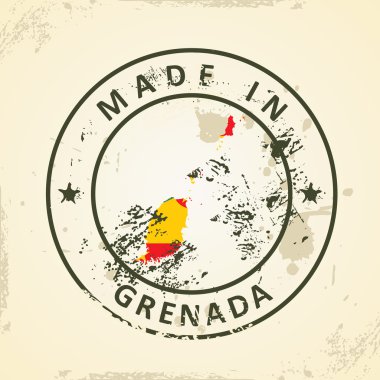 Grenada bayrağı harita ile pul