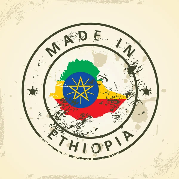 Stempel met kaart vlag van Ethiopië — Stockvector