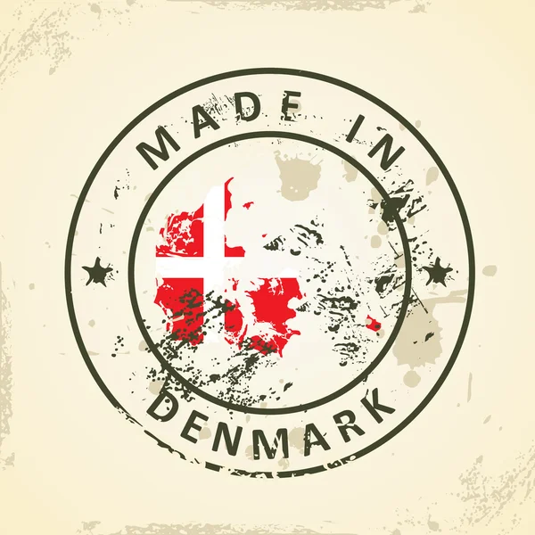 Timbre avec carte drapeau de Danemark — Image vectorielle