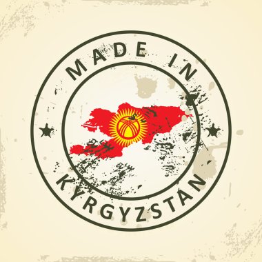 Kırgızistan bayrağı harita ile pul