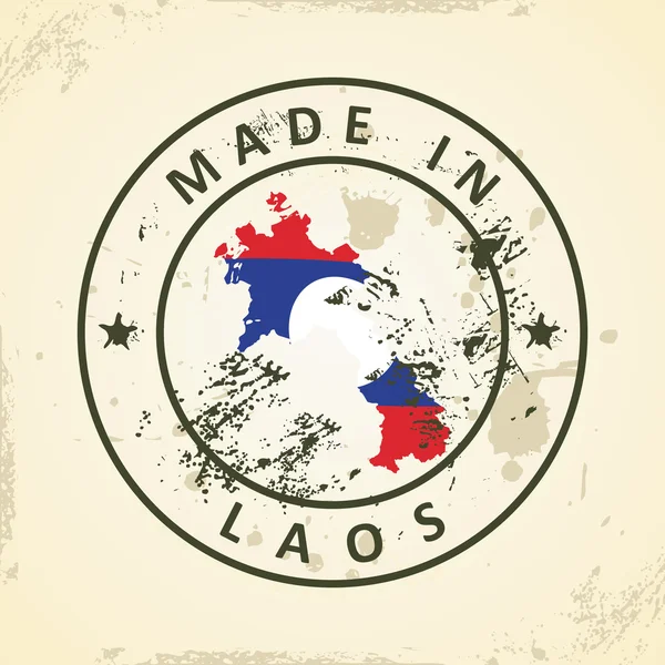Stämpla med karta Laos flagga — Stock vektor