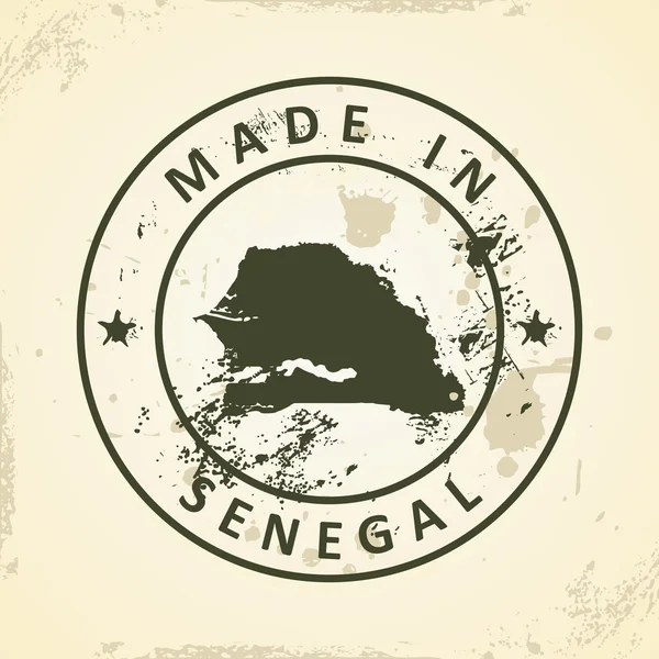 Timbre avec la carte de Sénégal — Image vectorielle