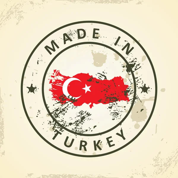 Timbre avec carte drapeau de Turquie — Image vectorielle