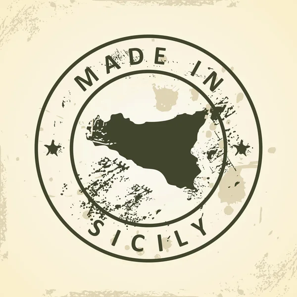 Timbre avec la carte de Sicile — Image vectorielle