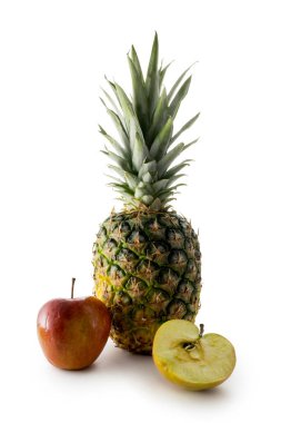Fresh pineapple and apple isolated on white background