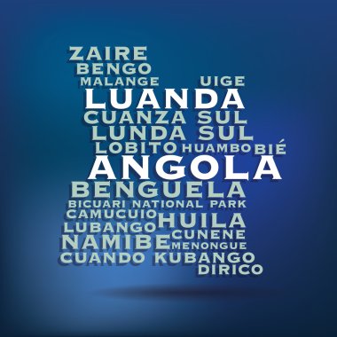 Angola map made with name of cities clipart