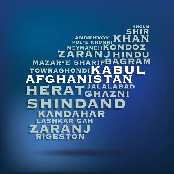 Carte de l'Afghanistan réalisée avec le nom des villes — Image vectorielle