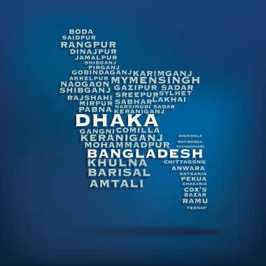 Bangladesh map made with name of cities clipart