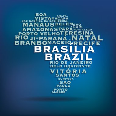 Brazil map made with name of cities clipart