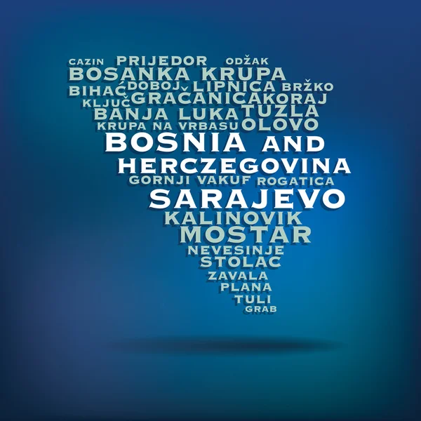 Bosna a herczegovina mapa s názvem měst — Stockový vektor