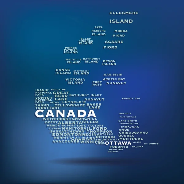 Canada mappa fatta con il nome delle città — Vettoriale Stock