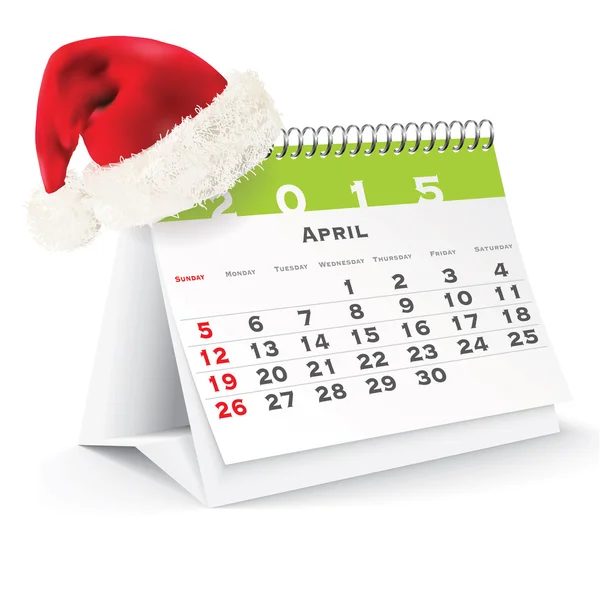 Calendario de escritorio abril 2015 con sombrero de Navidad — Vector de stock