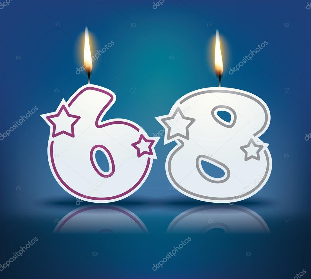 Birthday candle number 68 with flame - eps 10 vector illustration — Vector by lajo_2