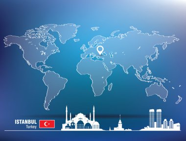 harita iğne ile istanbul manzarası