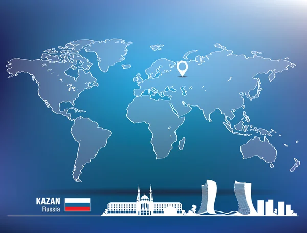Kaart pin met Kazan skyline — Stockvector