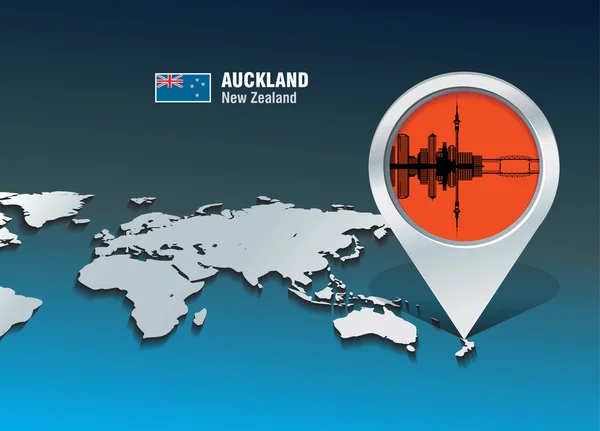 Harita iğne ile Auckland manzarası — Stok Vektör