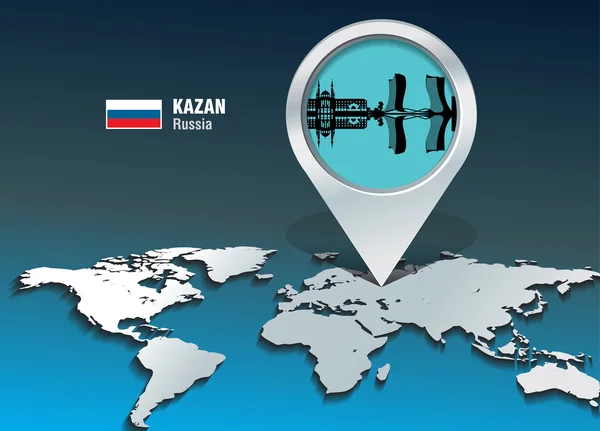 Mappa pin con skyline Kazan — Vettoriale Stock