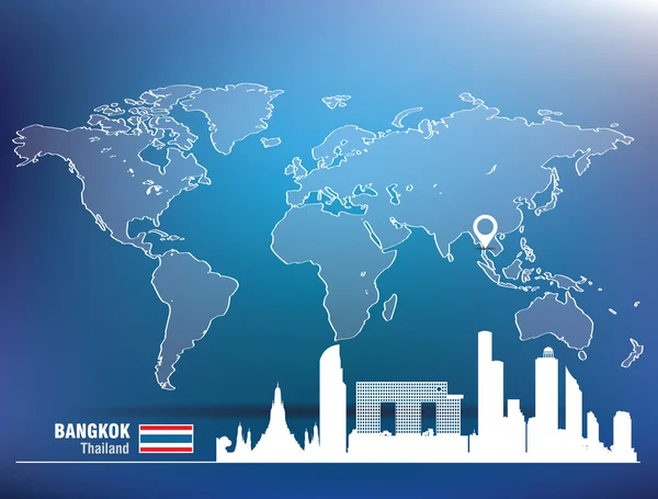 Pin de mapa con horizonte de Bangkok — Vector de stock