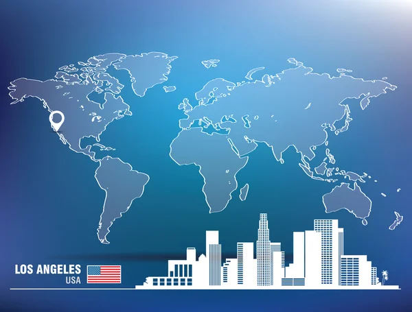 Harita iğne ile los angeles manzarası — Stok Vektör