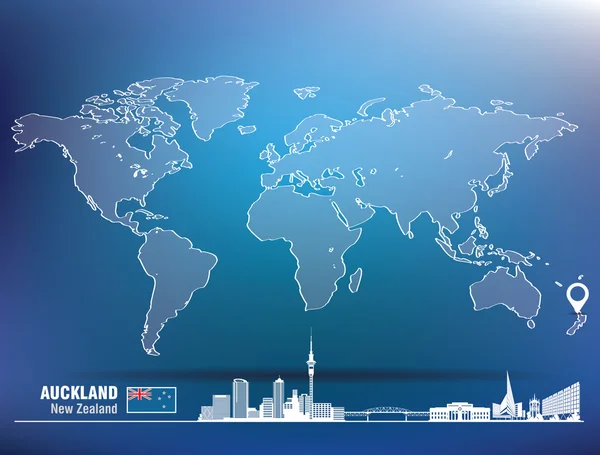 Pin de mapa con horizonte de Auckland — Archivo Imágenes Vectoriales