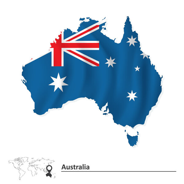 Map of Australia with flag