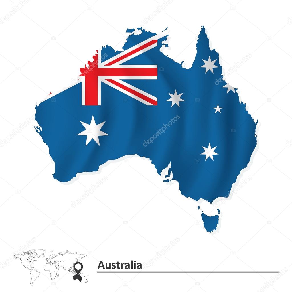 Map of Australia with flag