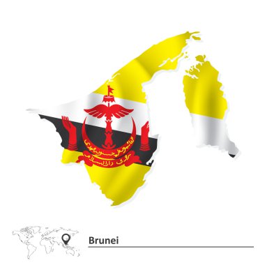 Map of Brunei with flag clipart