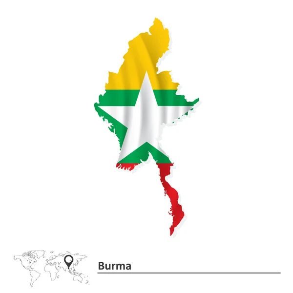Mappa della Birmania con la bandiera — Vettoriale Stock