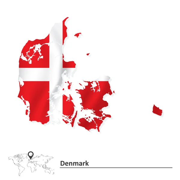 Mapa de Dinamarca con bandera — Vector de stock